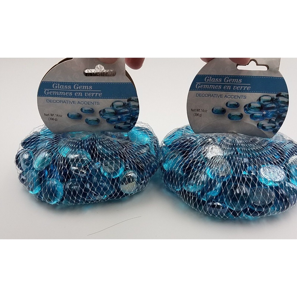 LOT OF Blue MARBLE GLASS GEMS MOSAIC ACCENTS VASEโ FILLER 2 BAGS